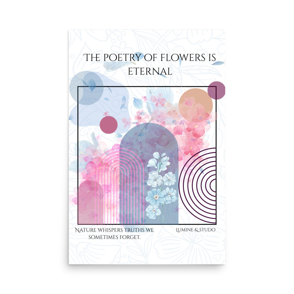 Minimalist abstract floral wall art print in soft pastel tones titled Poetry of Flowers