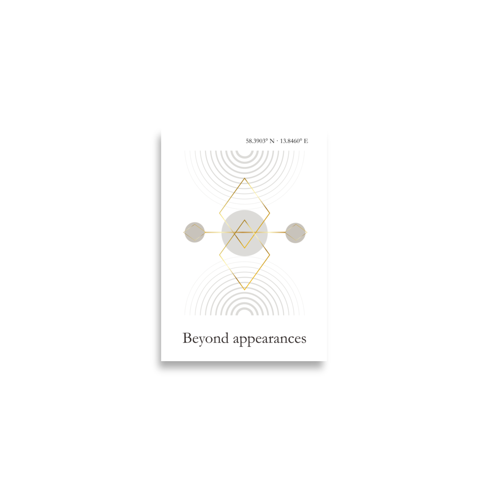 Minimalist geometric wall art print in neutral tones with abstract design titled Beyond Appearances