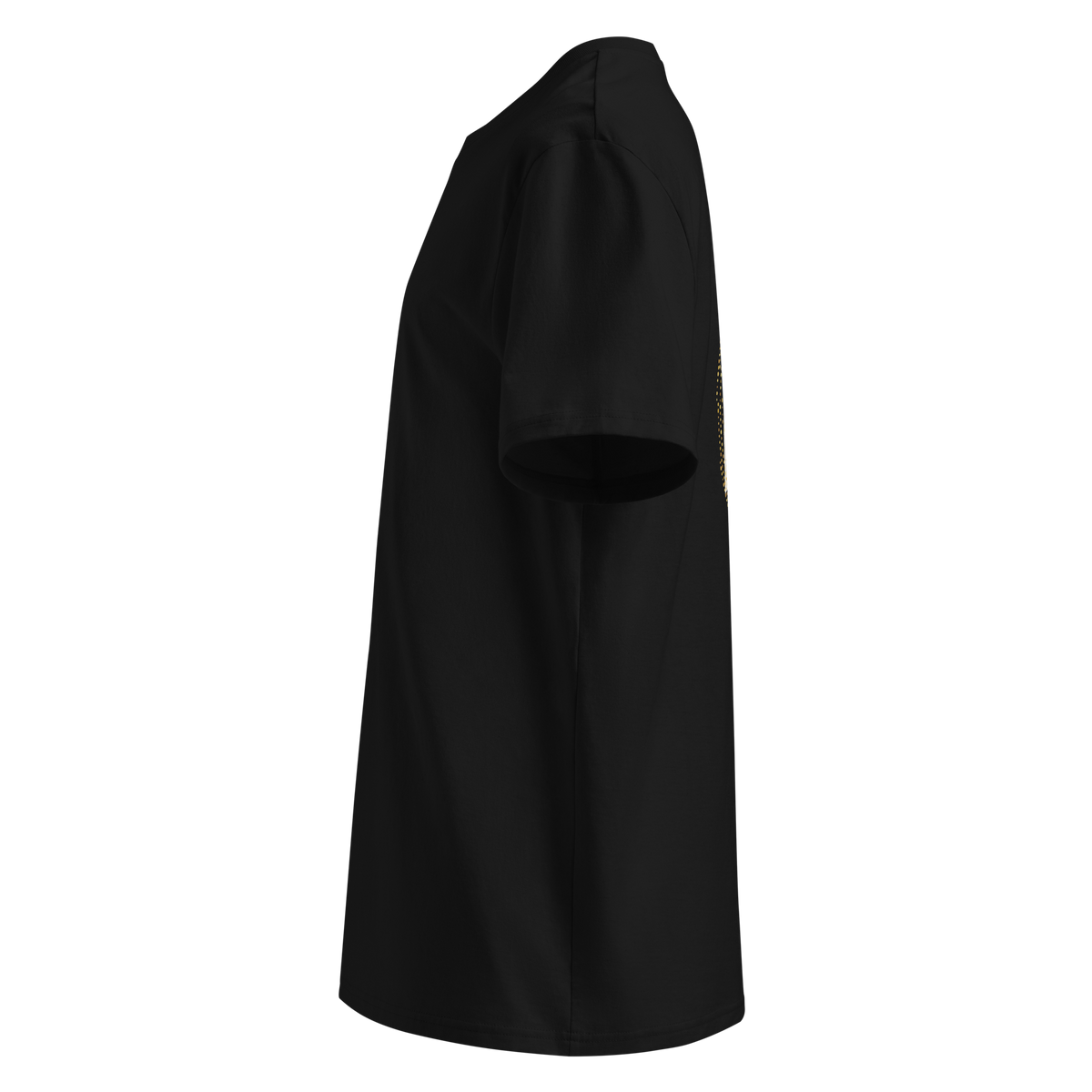Left side view of a black unisex organic cotton T-shirt