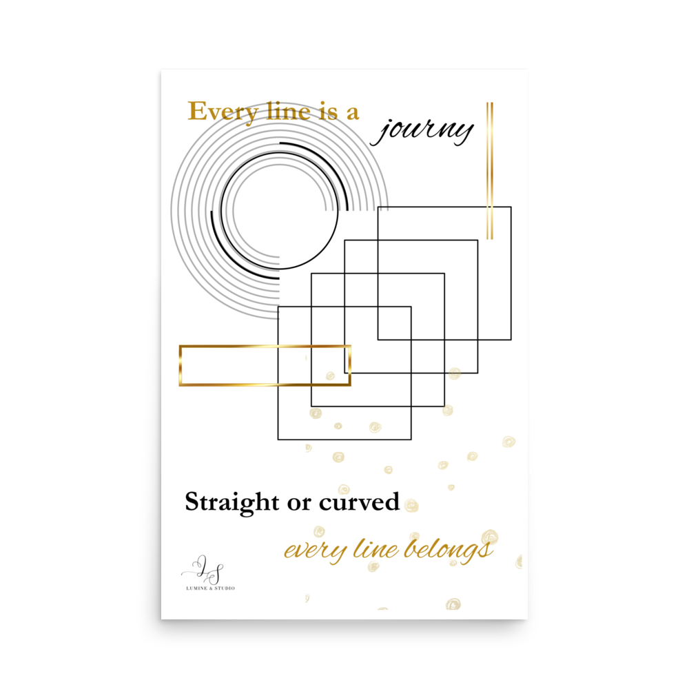 Every line Is a Journey minimalist matte poster in 24x36 size, front view