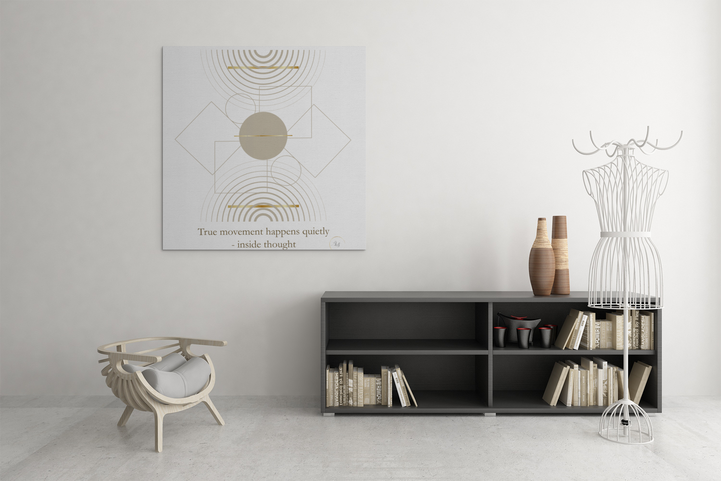 Inside Thought minimalist wall art displayed in a modern neutral living room