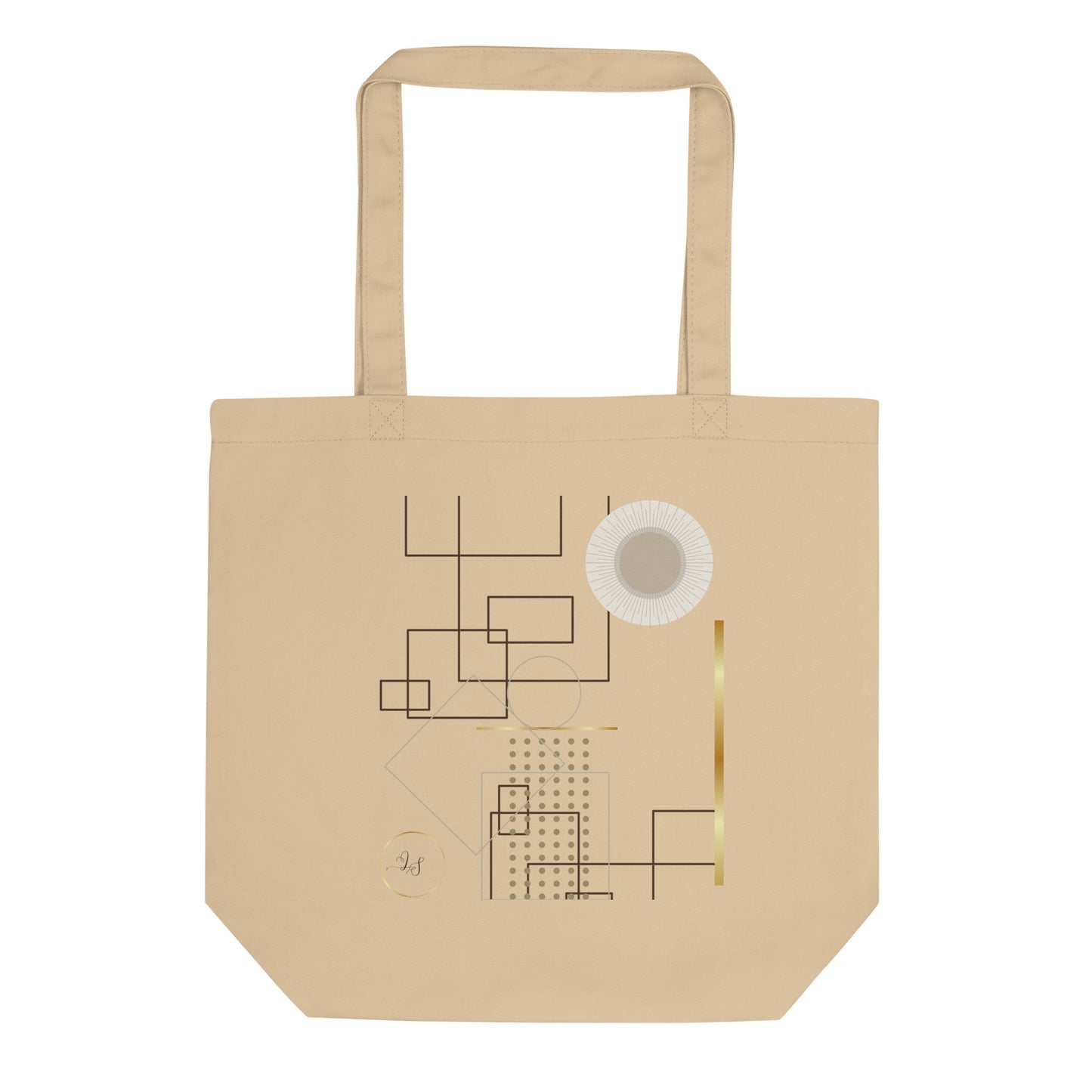 Beige Lumine tote bag with minimalist geometric design, front view