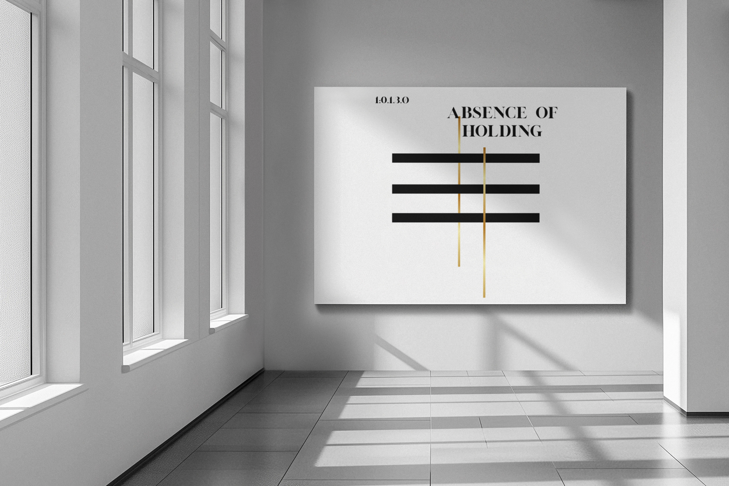 Wall art poster displayed in a minimalist gallery-style interior with natural light and clean architectural lines
