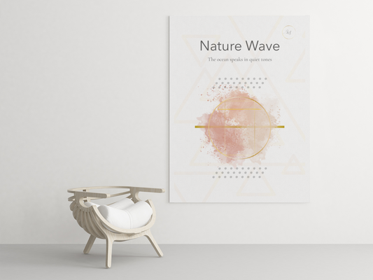 Nature Wave minimalist wall art print on a neutral wall styled with a modern chair
