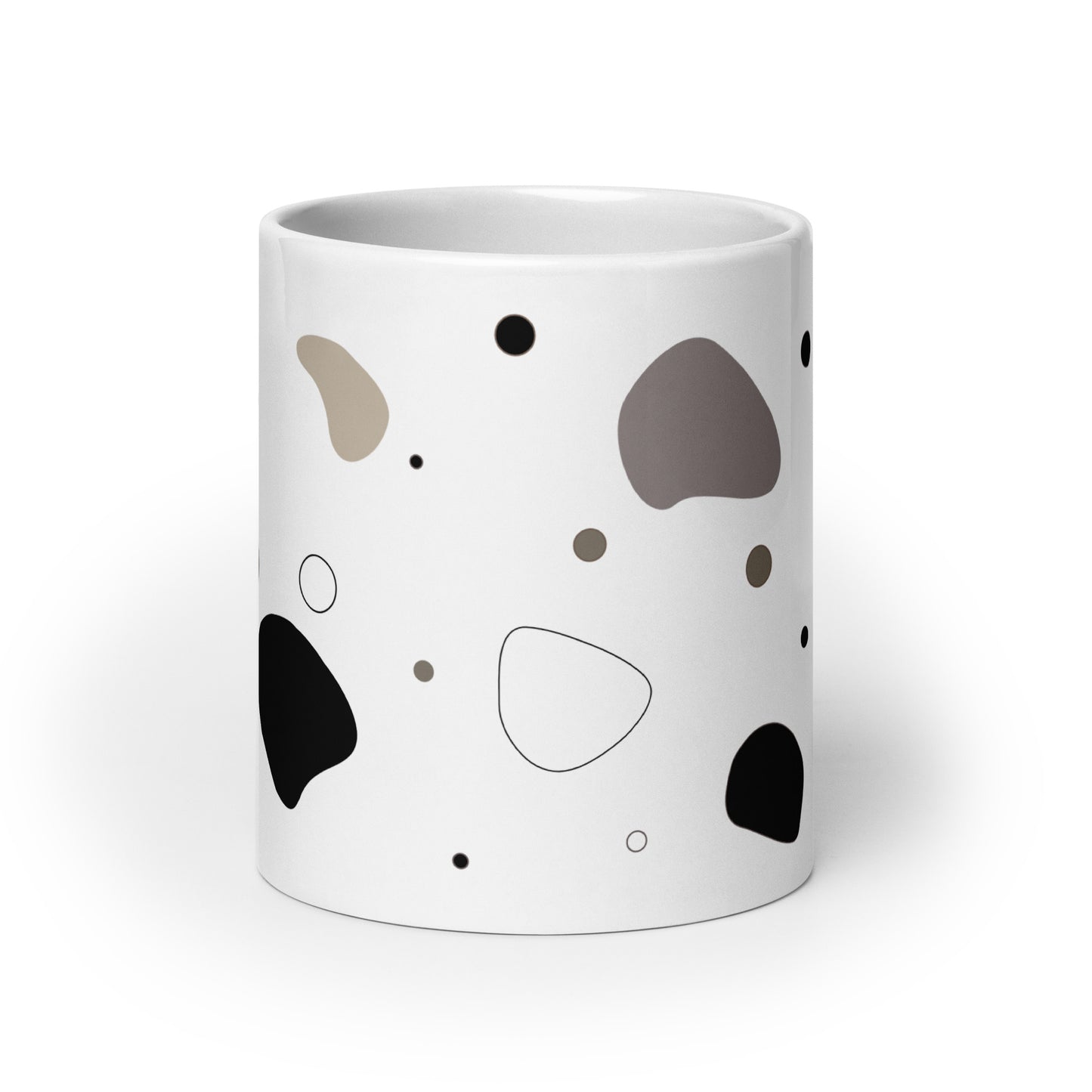 back view of the Pebble white glossy ceramic mug, 20 oz, with abstract neutral pattern by>Lumine Studio