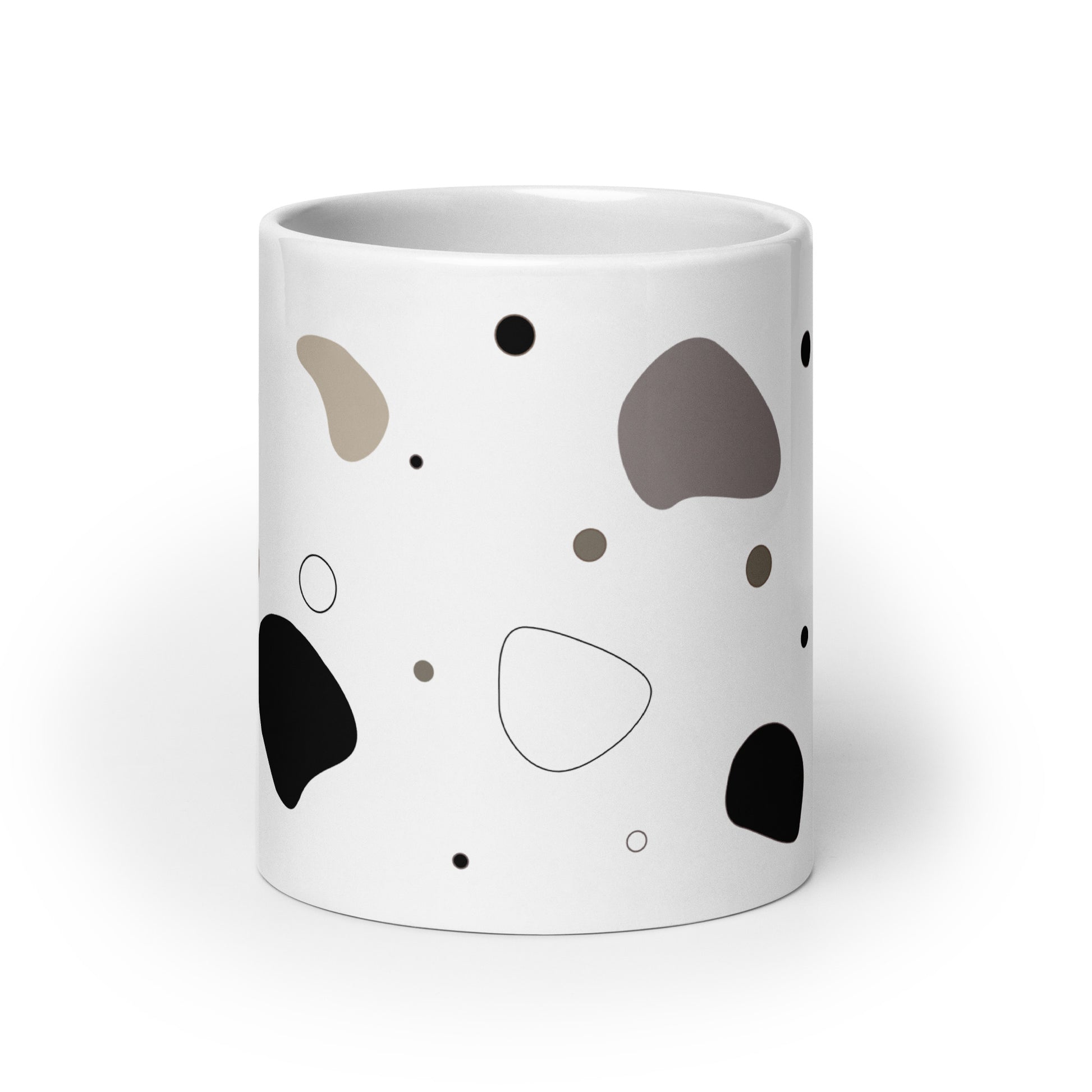 back view of the Pebble white glossy ceramic mug, 20 oz, with abstract neutral pattern by>Lumine Studio
