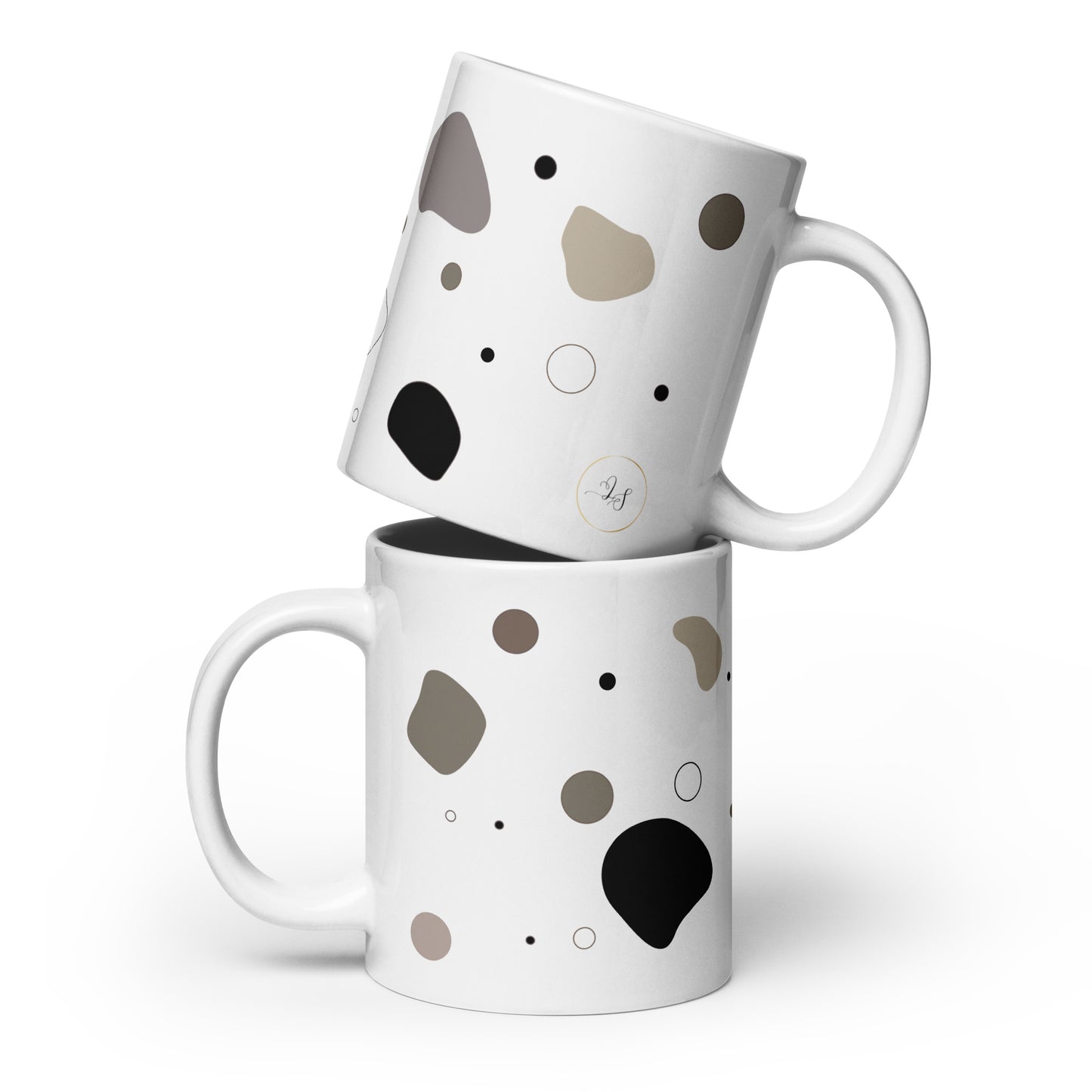 Pebble white glossy ceramic mug, 20 oz, with abstract neutral pattern by Lumine Studio