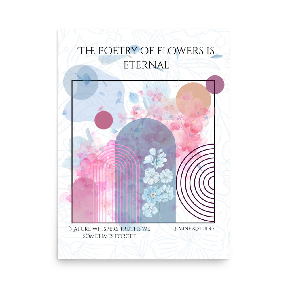 Minimalist abstract floral wall art print in soft pastel tones titled Poetry of Flowers
