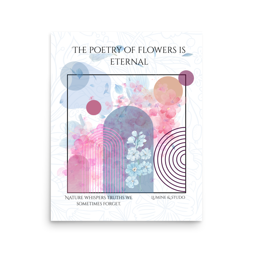 Minimalist abstract floral wall art print in soft pastel tones titled Poetry of Flowers
