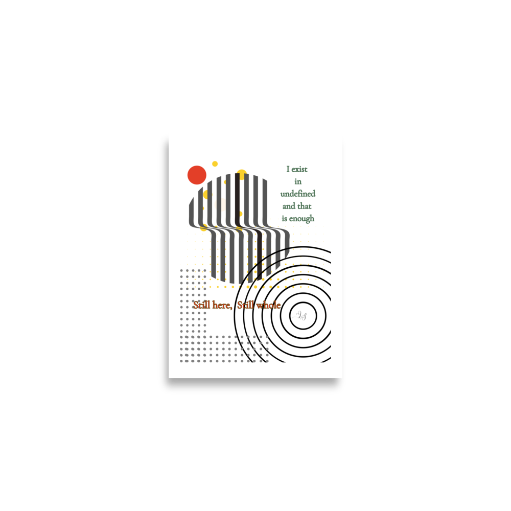 Minimalist abstract wall art print with geometric design and text titled Still Here Still Whole