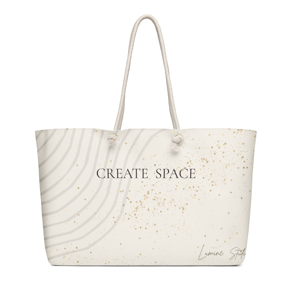 Cream weekender bag with minimalist Create space design.
